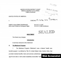 Encabezamiento de la acusación contra Ubert Guillermo Rodríguez por fraude al Medicare.