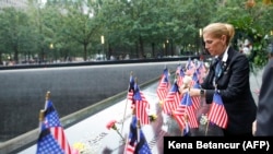 Sara Nelson, presidenta internacional Asociación de Auxiliares de Vuelo, en ceremonia por 22º aniversario del 9/11, 11 septiembre del 2023