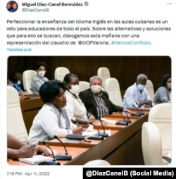 Post de Díaz-Canel sobre la enseñanza de la lengua inglesa en Cuba. (Captura de pantalla/@DiazCanelB)