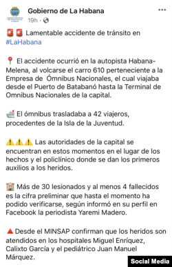 Captura de pantalla de post publicado en la página de Facebook del Gobierno de La Habana.