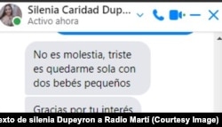 Mensaje de texto de Silenia Dupeyron a Radio Martí