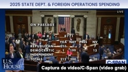 La Cámara de Representantes aprueba por 212 votos contra 200 la Ley de Asignaciones Estatales, Operaciones Extranjeras y Programas Relacionados de 2025, 28 de junio del 2024. (Captura de video/C-Span)