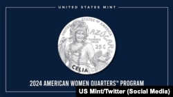 La nueva moneda de Estados Unidos con la imagen de Celia Cruz, la cual entrará en circulación el 2024. (Twitter/US Mint).