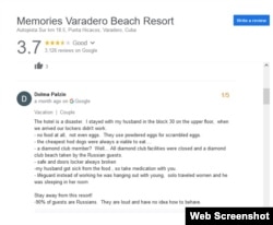 Comentario en Google de una turista sobre el Memories Varadero Beach Resort.