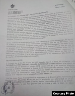 Docuemnto de sentencia impuesta a Adrián Curuneaux. (Cortesía de la familia)