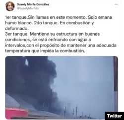 Tuit de la primera secretaria del Partido en Matanzas, Susely Morfa.