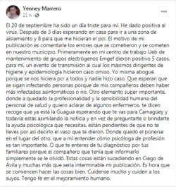 El post de Marrero en Facebook.