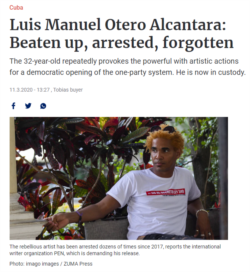 Captura de pantalla de la nota sobre el artista Luis Manuel Otero Alcántara en el diario aleman Berlines Zeitung.