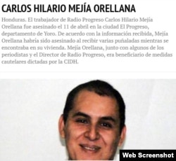 Trabajador de la radio en Honduras, asesinado en 2014.