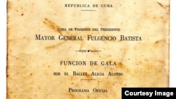 Programa de mano de la gala de Alicia Alonso para Batista, en 1955.