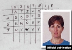 Mugshot de la espía Ana Belén Montes y uno de los códigos en poder del FBI con que transmitía sus mensajes a Cuba.