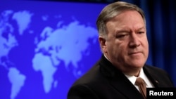 El secretario de Estado, Mike Pompeo, durante una conferencia de prensa. 