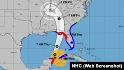 Proyección de la trayectoria del huracán Helene, del Centro Nacional de Huracanes de EEUU (NHC), con sede en Miami, Florida. 