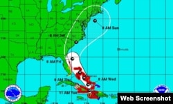 La trayectoria de Matthew a las 11 AM de este martes. (NHC)