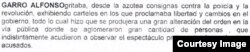 Fragmento del informe de la Fiscalía sobre Sonia Garro.