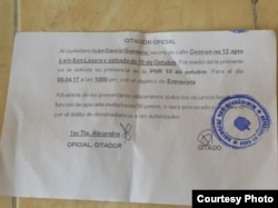 La citación para entrevista en Seguridad del Estado al periodista Iván García, dice que es a las 10 PM, pero le notificaron luego que el encuentro será a las 2:00pm.