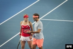 Belinda Bencic y Roger Federer.