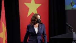 La vicepresidenta de EEUU Kamala Harris durante la apertura oficial de la Oficina regional de los Centros para el Control y la Prevención de Enfermedades del Sudeste Asiático, en Hanoi, Vietnam. (Evelyn Hockstein/Pool via AP)