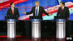 Ted Cruz, Donal Trump y Marco Rubio, en debate. Foto de archivo.