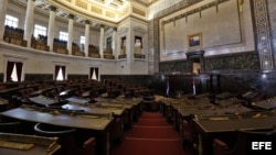 Vista del hemiciclo Camilo Cienfuegos en el Capitolio Nacional, reabierto este martes tras una larga restauración. No está claro si aquí sesionará la Asamblea Nacional el miércoles y jueves. 