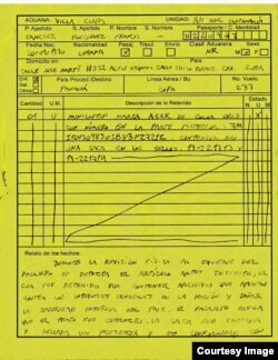 Acta de Decomiso al poeta escritor independiente cubano Francis Sánchez