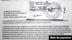 Carta entregada por las Damas de Blanco en la Fiscalía General de la República