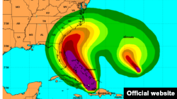 Florida queda cubierta de acuerdo a este mapa pronóstico de la velocidad de los vientos. Mapa NOOA.