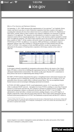 Estadísticas contenidas en el informe anual del Departamento de Inmigración y Aduana sobre deportaciones de cubanos.