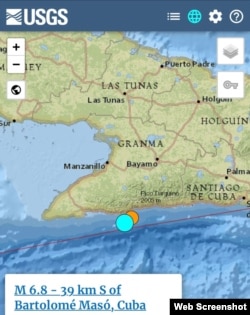 Sismo de 6.8 sacude Oriente de Cuba. (USGS)