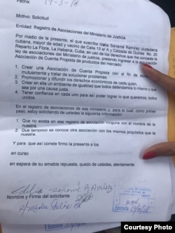 Texto entregado al Ministerio de Justicia por la Asociación de Cuentapropistas de productos de Mercado.