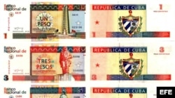 Denominaciones de pesos cubanos convertibles, puestos en circulación el lunes 8 de noviembre de 2004, por el Banco Central de Cuba.