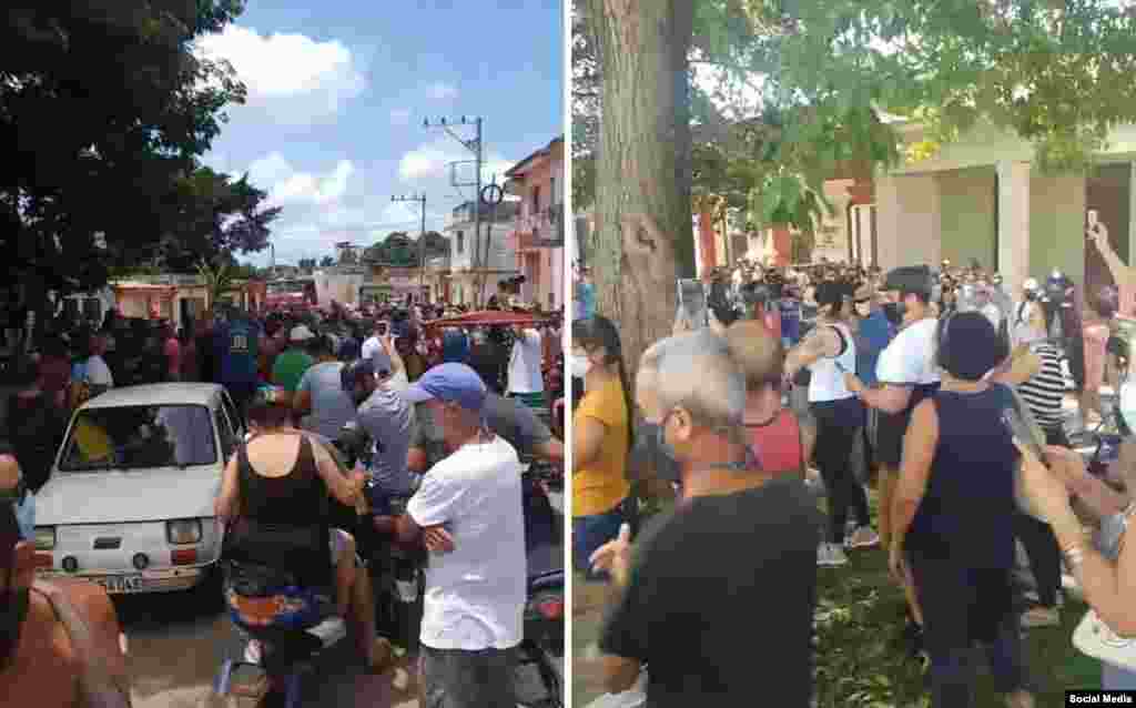 Multitudinaria protesta en San Antonio de los Ba&#241;os, Cuba. 