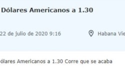 "Corre que se acaba", dice en un clasificado alguien que ofrece 29.000 pesos cubanos por mil dólares estadounidenses.