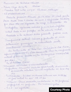 Resumen clínico de Nieves Vega de la Fe, de 88 años.