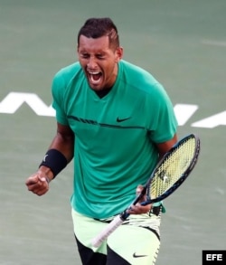 Nick Kyrgios tras vencer a Novak Djokovic en Indian Wells.