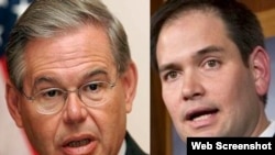 Los senadores cubanoamericanos Bob Menéndez y Marco Rubio.