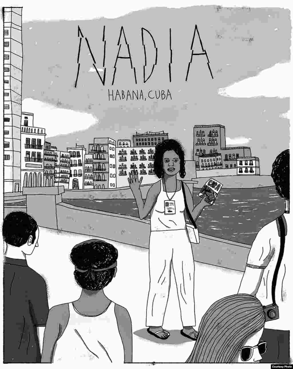 "Nadia", (I) historieta de la serie “Unas vidas cubanas”, del ilustrador mexicano Joan X. Vázquez. Cortesía Amnistía Internacional.