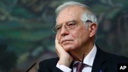 El alto representante para la Política Exterior de la Unión Europea (UE), Josep Borrell, en su visita a Rusia. (Russian Foreign Ministry Press Service via AP)