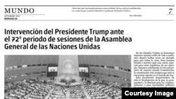 El discurso de Trump en la edición impresa de Granma.